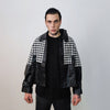 Houndstooth varsity jacket faux leather aviator big pocket dogtooth bomber check coat grunge varsity going out coat PU utility jacket black