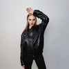 Faux leather biker jacket 80s PU aviator retro rubber bomber rocker coat grunge varsity going out coat 80s punk utility jacket in black