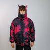 Anime bomber handmade reversible graffiti puffer devil horn jacket detachable Japanese cartoon coat two sided hooded jacket in purple