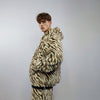 Zebra jacket handmade detachable faux fur animal print bomber stripe pattern fleece premium hooded party coat festival hoodie in brown cream