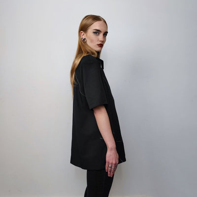 Futuristic shirt geometric top short sleeve gothic jumper zip up utility blouse catwalk pullover punk rocker tee going out shirt in black