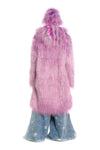 Festival faux fur longline jacket fluorescent raver bomber fluffy raver coat fleece party bomber neon burning man coat in bright purple