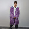 Shaggy faux fur longline coat neon trench bright raver bomber fluffy winter fleece luminous festival jacket burning man coat in purple