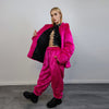 Red faux fur joggers winter raver pants fluffy skiing trousers mountain fleece overalls festival bottoms burning man pants