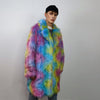 Rainbow Faux fur long coat unicorn trench neon raver bomber fluffy tie-dye fleece psychedelic festival jacket burning man going out coat