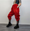 Red faux fur joggers winter raver pants fluffy skiing trousers mountain fleece overalls festival bottoms burning man pants