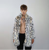 Mid length faux fur jacket fluffy spot print bomber festival leopard varsity aviator fleece coat high fashion cheetah duffle coat off white