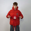 Devil horn hooded jacket skeleton embroidery bomber quilted Gothic puffer wide fit jacket grunge detachable anime varsity in red