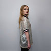 Sequin polo shirt embellished short sleeve glitter blouse metallic shiny party top grunge button up retro festival top in silver