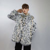 Mid length faux fur jacket fluffy spot print bomber festival leopard varsity aviator fleece coat high fashion cheetah duffle coat off white