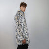 Mid length faux fur jacket fluffy spot print bomber festival leopard varsity aviator fleece coat high fashion cheetah duffle coat off white