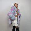 Hooded candy faux fur jacket unicorn bomber neon raver puffer fluffy tie-dye fleece psychedelic festival coat burning man party trench pink