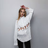 Cut out shirt long sleeve geometric hole top mesh blouse see-through oversize gothic top bondage sweatshirt crotchet jumper in white