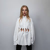 Cut out shirt long sleeve geometric hole top mesh blouse see-through oversize gothic top bondage sweatshirt crotchet jumper in white