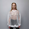 Transparent mesh top long sleeve sheer jumper net sweatshirt see-through punk jumper structured going out party t-shirt catwalk tee in white