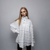 Shredded polo shirt distressed top Gothic turtleneck jumper utility blouse fringed punk top long sleeve tee in white