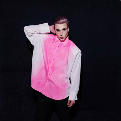 Tie-dye shirt long sleeve paint splatter blouse shoulder padded oversize jumper gradient sweatshirt loose blouse in pink white
