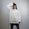 Fluffy sweater fluffy long hair jumper going out top party turtleneck fancy dress knitted blouse fringed punk sweatshirt in white