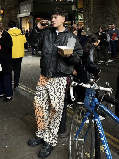 Tie-dye leopard jeans animal print denim pants raver trouser tiger print joggers spot pattern bottoms in orange white