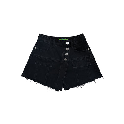 high waist denim shorts skirt in black