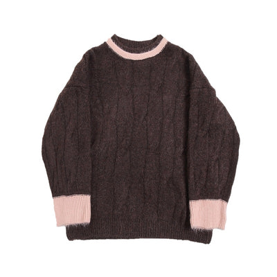 Round neck mink velvet xontrast sleeves finish sweater