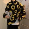 plaid fake fur lambswool daisy print jumper Korean skater sunflower fleece sweater in black