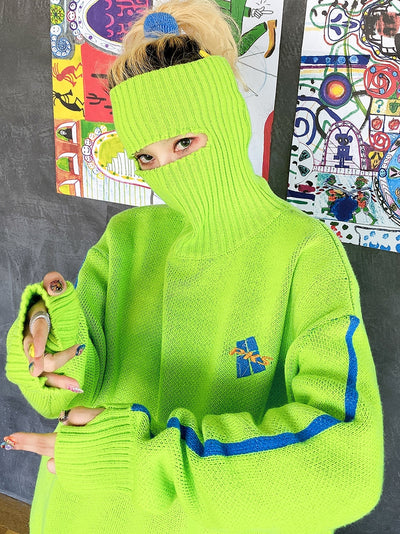 Ripped turtle neck sweater with extra face hole