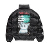 Premium quality quilted graffiti cartoon back print slogan bomber Korean skater puffer jacket in 2 colors