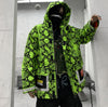 Thick padded cotton hooded snake print quilted reflective bomber jacket available in fluorescent green or white