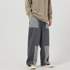 Mixed color multi paneled overalls elastic waist loose fit stitched wide casual pants in 2 colors