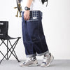 Plaid check stitching wide-legged straight fit jeans in two colorways