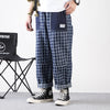 Plaid check stitching wide-legged straight fit jeans in two colorways