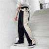 high waist pants stitched fabric wide leg overalls in black