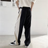 high waist pants stitched fabric wide leg overalls in black