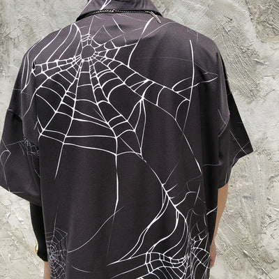 Spider web digitally printed net short sleeve shirt