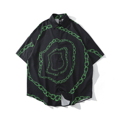 Psychedelic chain print short sleeve digital graphic shirt