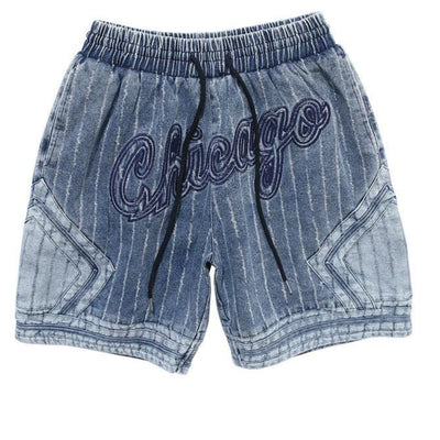 American baseball denim shorts stitched letters made to look old short pants