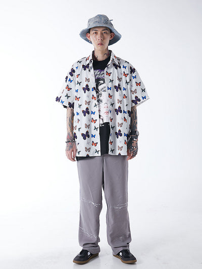 Butterfly full printed short sleeve loose fit shirt in 2 colours