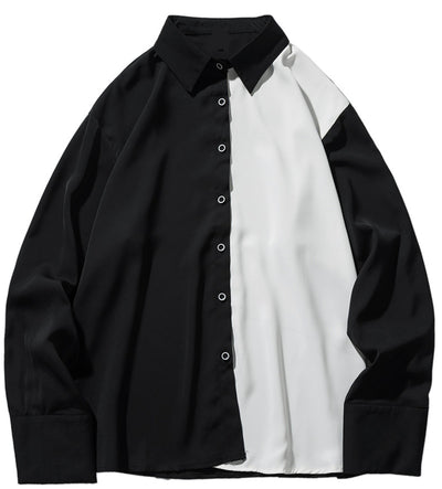black and white contrast long-sleeved shirt