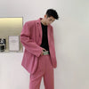 Ultra wide shoulder pad design casual suit set in pink