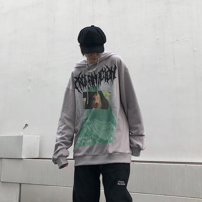 printed hooded terry sweater