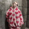 Heart fleece Bomber handmade faux fur hooded love jacket pastel pink