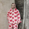 Heart fleece Bomber handmade faux fur hooded love jacket pastel pink