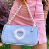 glittering love macaron blue pearl chain handbag