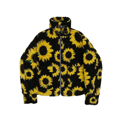 sunflower fake cotton daisy print cotton fleece jacket