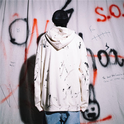 Graffiti splash ink smiley printed hooded loose sweater