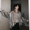bat wing fit  See through transparent loose fit glitter shirt in 2 colors