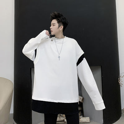 Two color stitched loose fit round neck sweatshirt