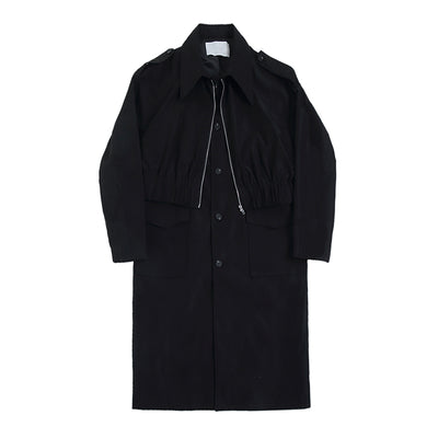 Single breasted double layer stitching Mac jacket in black