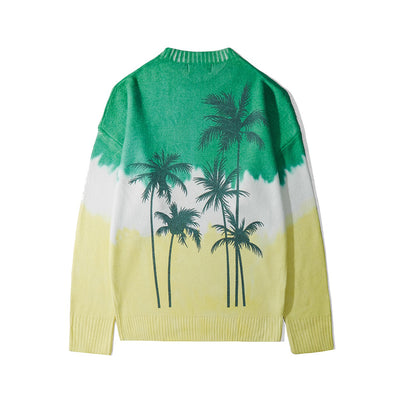 Coconut palm print Print casual Oversize fit gradient tie-dye Sweater
